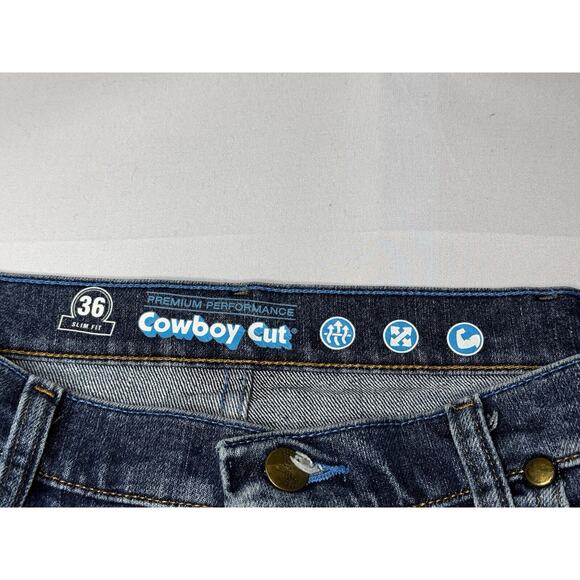 Wrangler 36MWZ Cowboy Cut Men's Slim Fit Straight Leg Blue Jeans - Size 38x31.5 - Picture 6 of 8